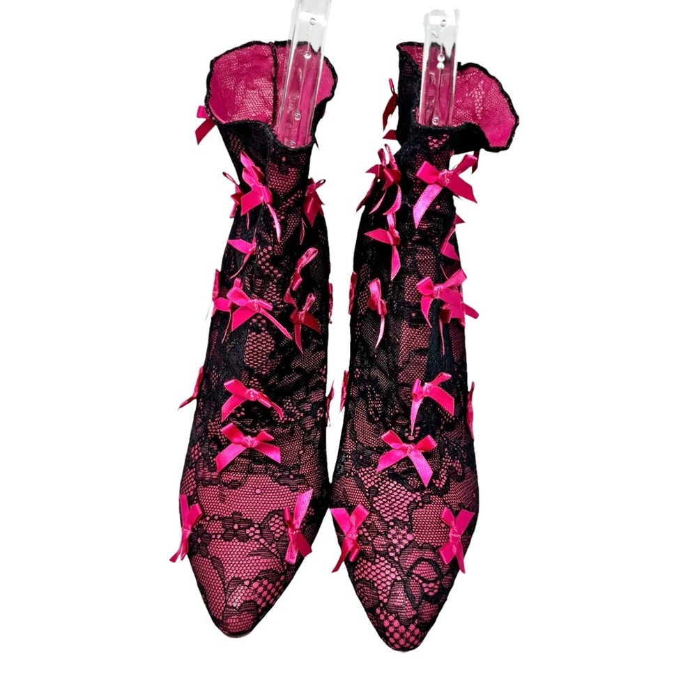Sugar Thrillz Rubine Lace Sock Heels Bow Coquette Whimsigoth Size 8 - Picture 5 of 10